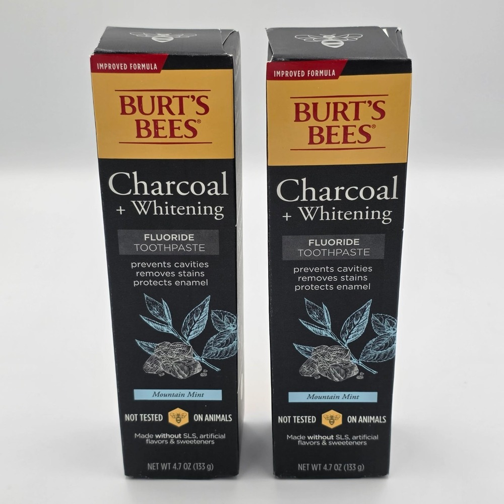 Burt's Bees Charcoal Whitening Fluoride Free Toothpaste Peppermint Mint (2 Pk)